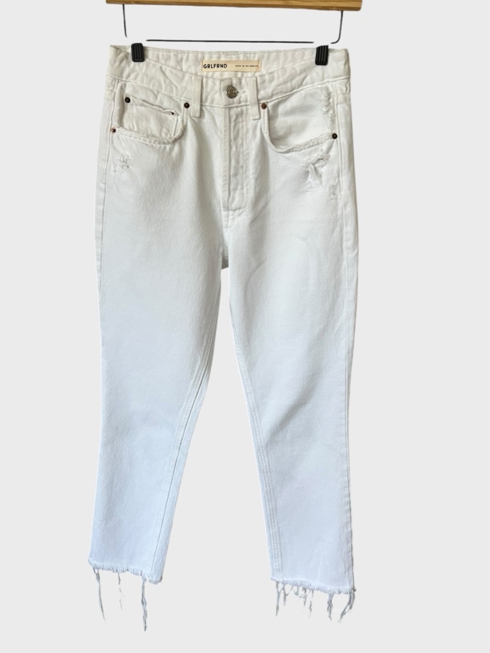 GRLFRND White Cropped Raw-Hem Jeans